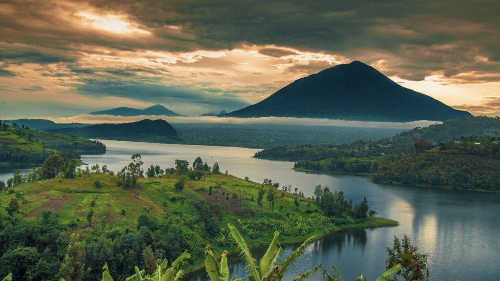 Mount Muhabura View from Lake Mutanda, Kisoro
